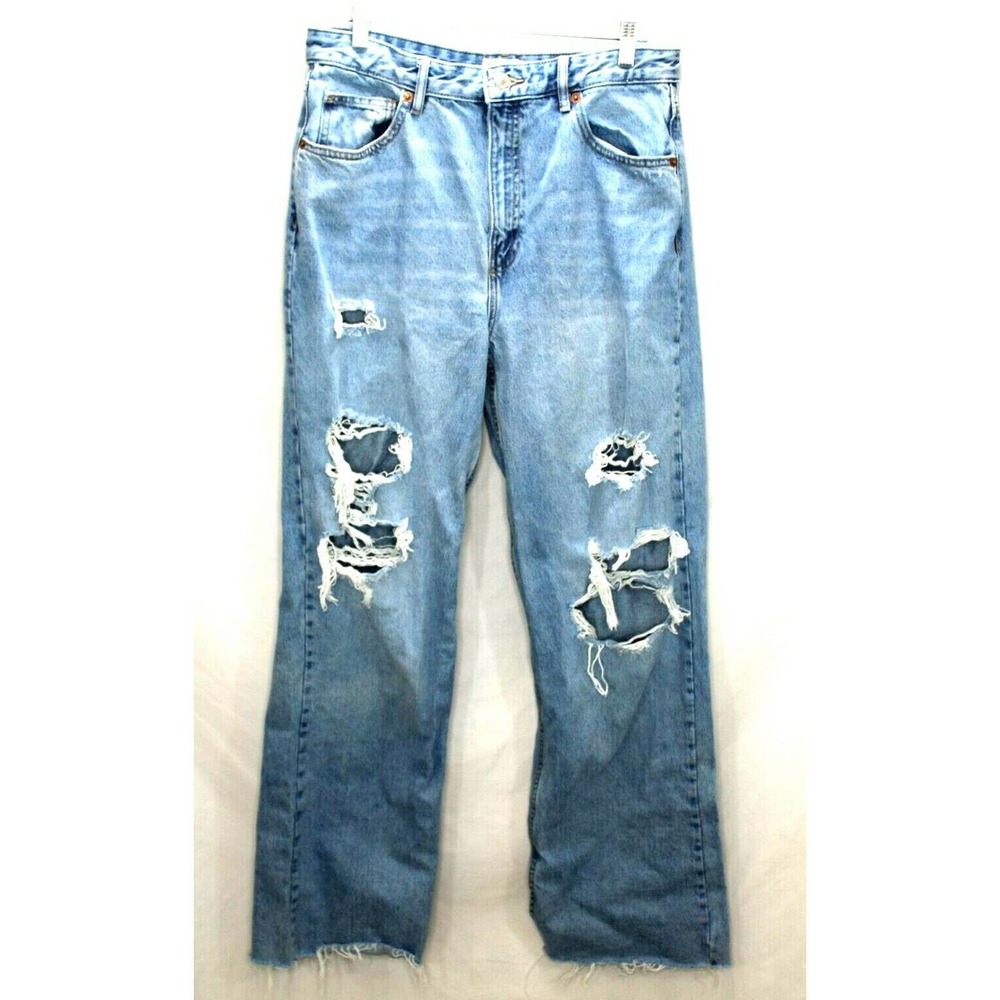 Zara Light Blue Distressed Boot Cut Jeans